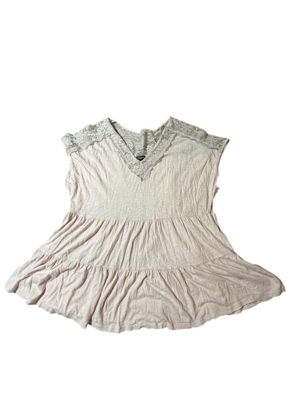 Torrid Top Womens 3X Light Pink Tunic Lace Trim Textured Flowy Baby Doll